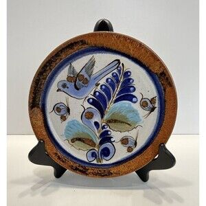 Ken Edwards Tonala Stoneware Plate Bird Mexican Pottery 8" Hanging Hand Painted
